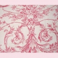 Vintage French red toile fabric - roses - D7